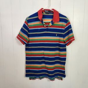 Polo Ralph Lauren Men's Shirt Short Sleeve Vintage Blue Red Stripe Size Large